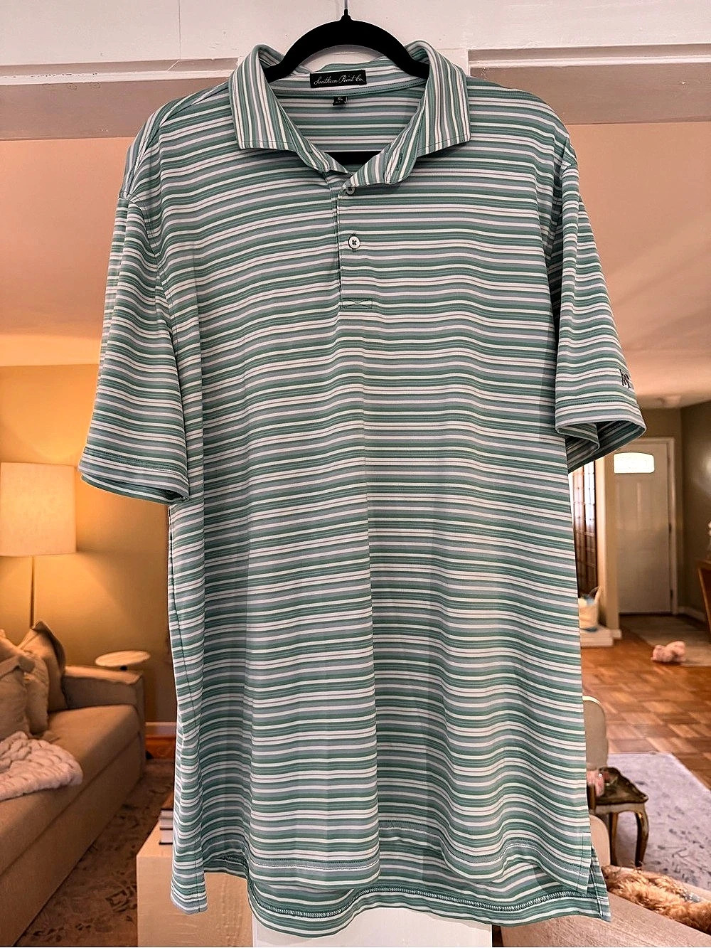 Southern Point Co. Striped Polo Shirt in Green & White Size XL Like New